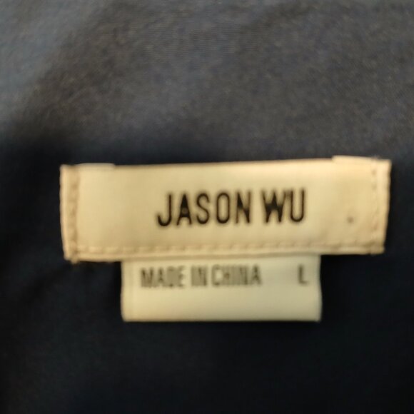 Jason Wu Satin Top Peplum Waist Button Front V-Neck Blouse Blue Size Large - Picture 3 of 3